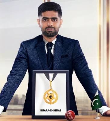 Babar Azam receiving the Sitara-e-Imtiaz
