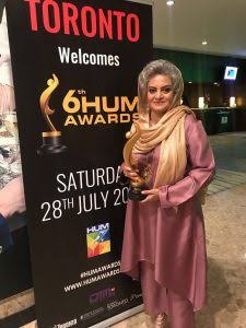 Musarrat Misbah, Pakistani actress and public figure, holding a Hum Award