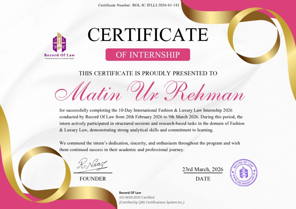 International Fashion & Luxury Law Internship (2026) — Adv. Matin-ur-Rehman