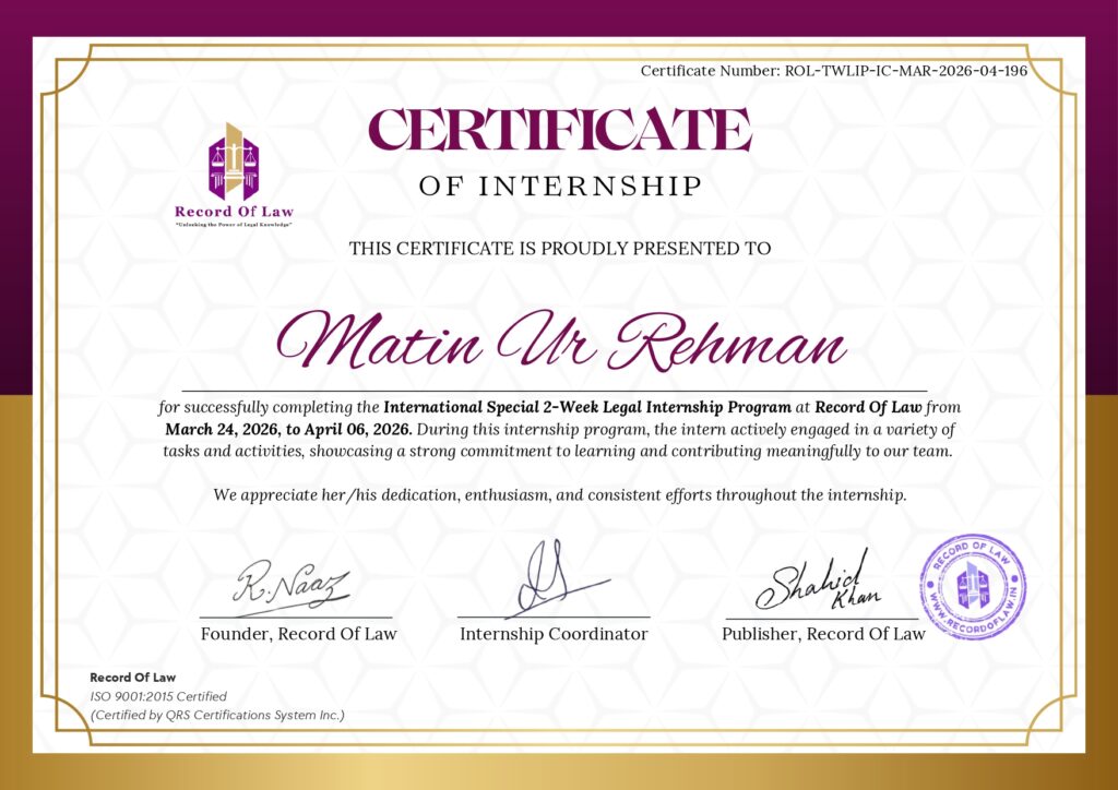 International Special 2-Week Legal Internship (2026) — Adv. Matin-ur-Rehman