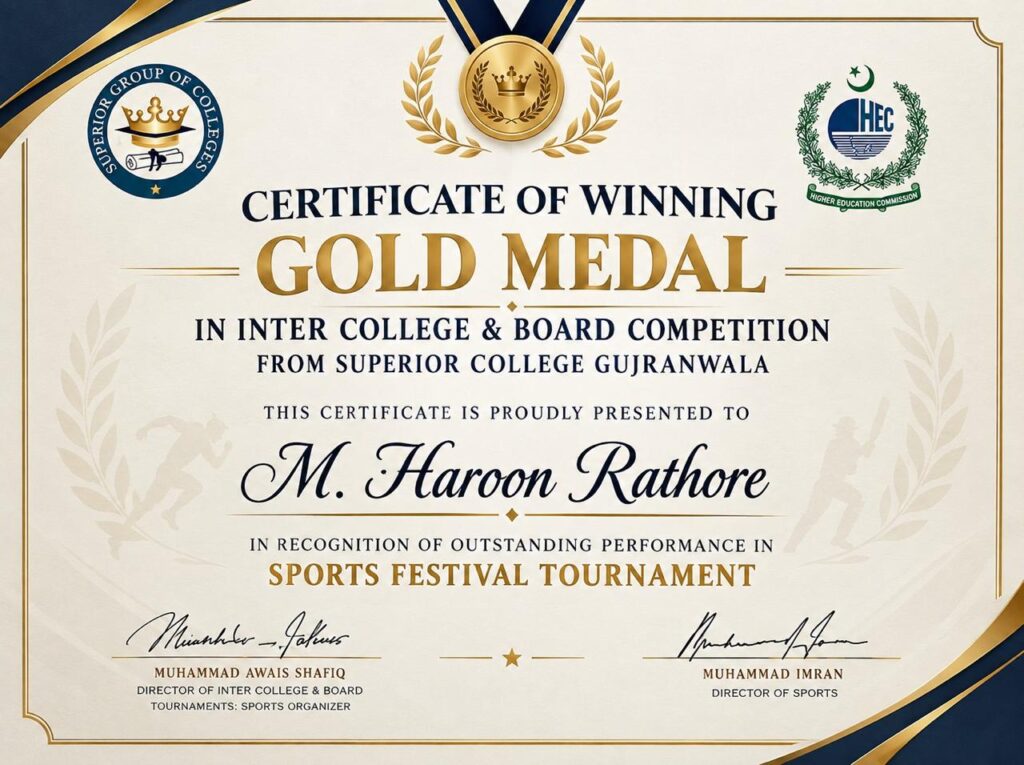 Silver Medal (2025): Superior Sports & Cultural Festival, SOAAD — Muhammad Haroon Rathore
